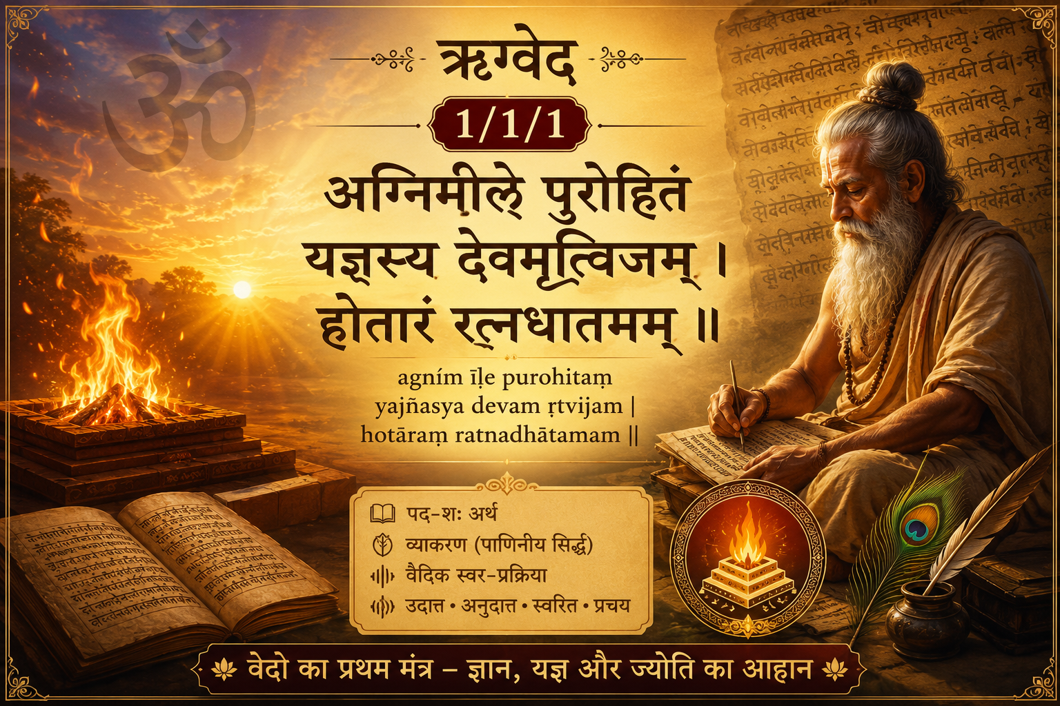 ऋग्वेद 1.1.1 — अग्निमीळे पुरोहितं | Daily Rigved Day 1 ऋग्वेद 1.1.1 — अग्निमीळे पुरोहितं | Daily Rigved Day 1